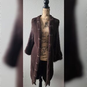 Vintage Alberto Makali Cardigan L | Longline Fuzzy Knit Sweater